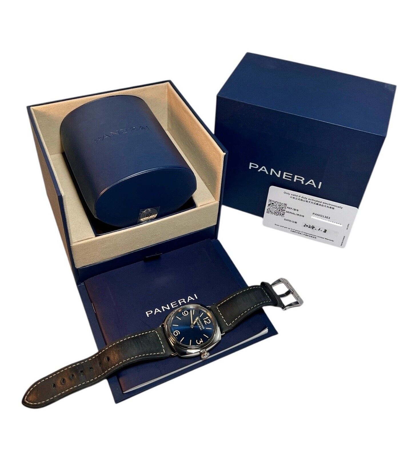 Panerai Radiomir Stainless Steel Blue Dial 45mm Manual Wind Mens Watch PAM01383