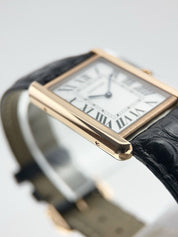 Cartier Tank Solo 18k Rose Gold Black Leather Strap 27mm Quartz W5200025