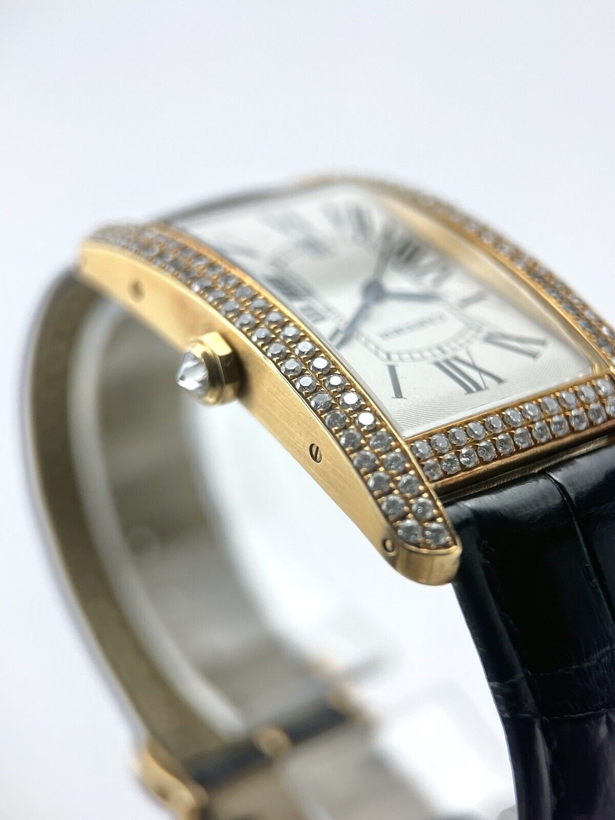 Cartier Tank Americaine Large 18k Yellow Gold After Market Diamonds Watch 1740