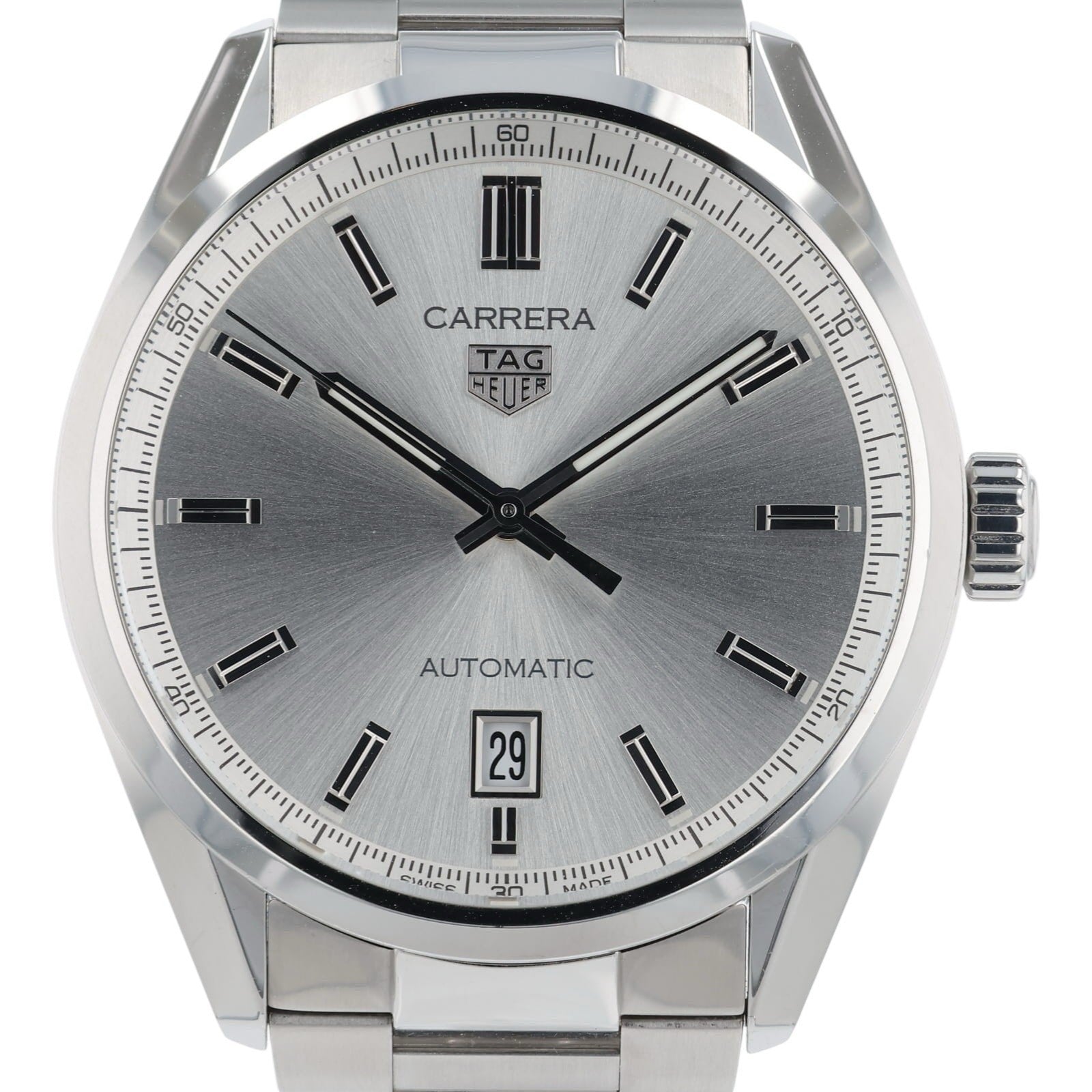 Tag Heuer Carrera Silver Dial Stainless Steel 39mm Automatic Mens Watch WBN2111