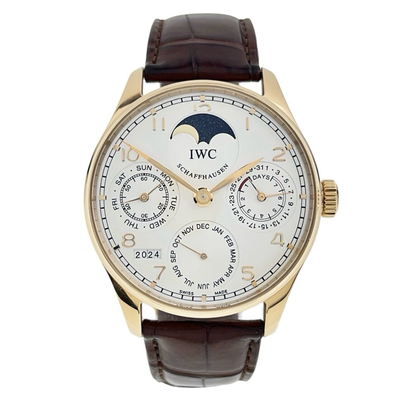 IWC Portuguese Perpetual Calendar 18k Rose Gold White 42mm Automatic IW502213