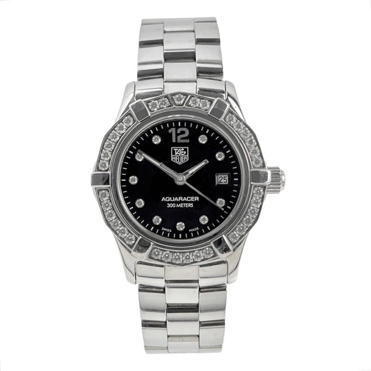 Tag Heuer Ladies Aquaracer Swiss Quartz Diamond Black Dial Wrist Watch WAF141D