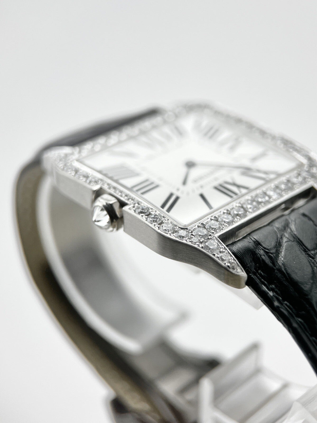Cartier Santos Dumont 18k White Gold Manual Wind 2651 Aftermarket Diamonds l