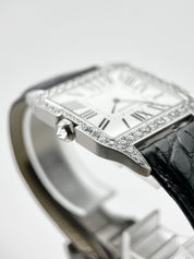 Cartier Santos Dumont 18k White Gold Manual Wind 2651 Aftermarket Diamonds l