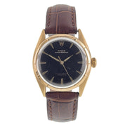 Rolex Oyster Perpetual 14k Gold Black Dial 34mm Automatic Men’s Watch 6084