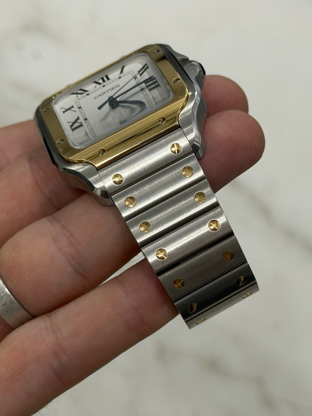 Cartier Santos Silver Dial Gold & Steel 39x47mm Automatic Mens Watch W2SA0009