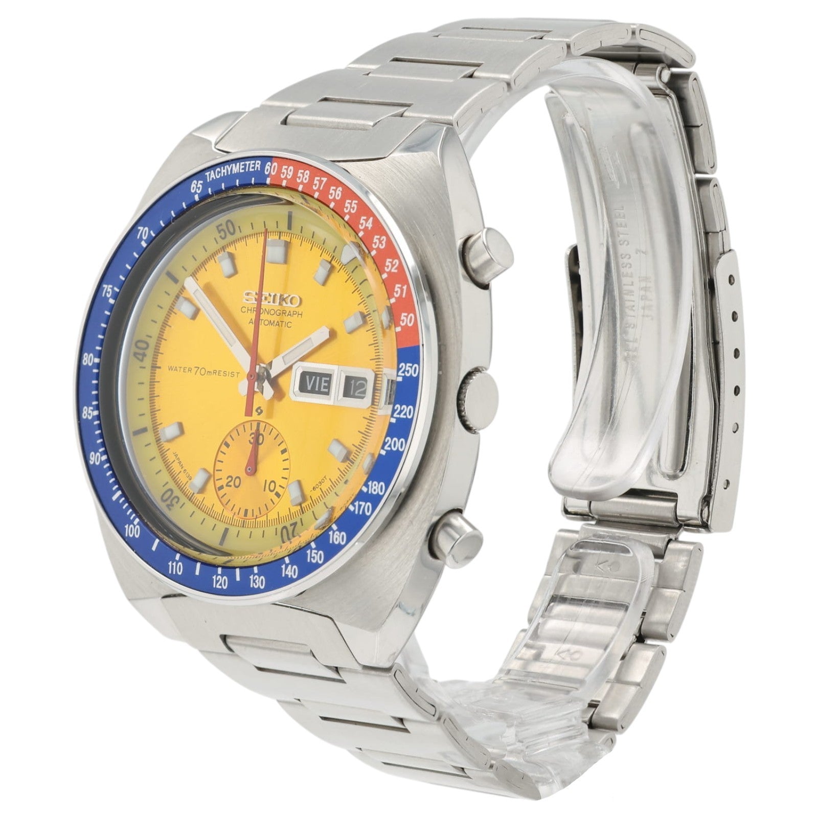 Seiko Pogue Chrono Yellow Dial Stainless Steel Automatic Men's Watch 6139-6002