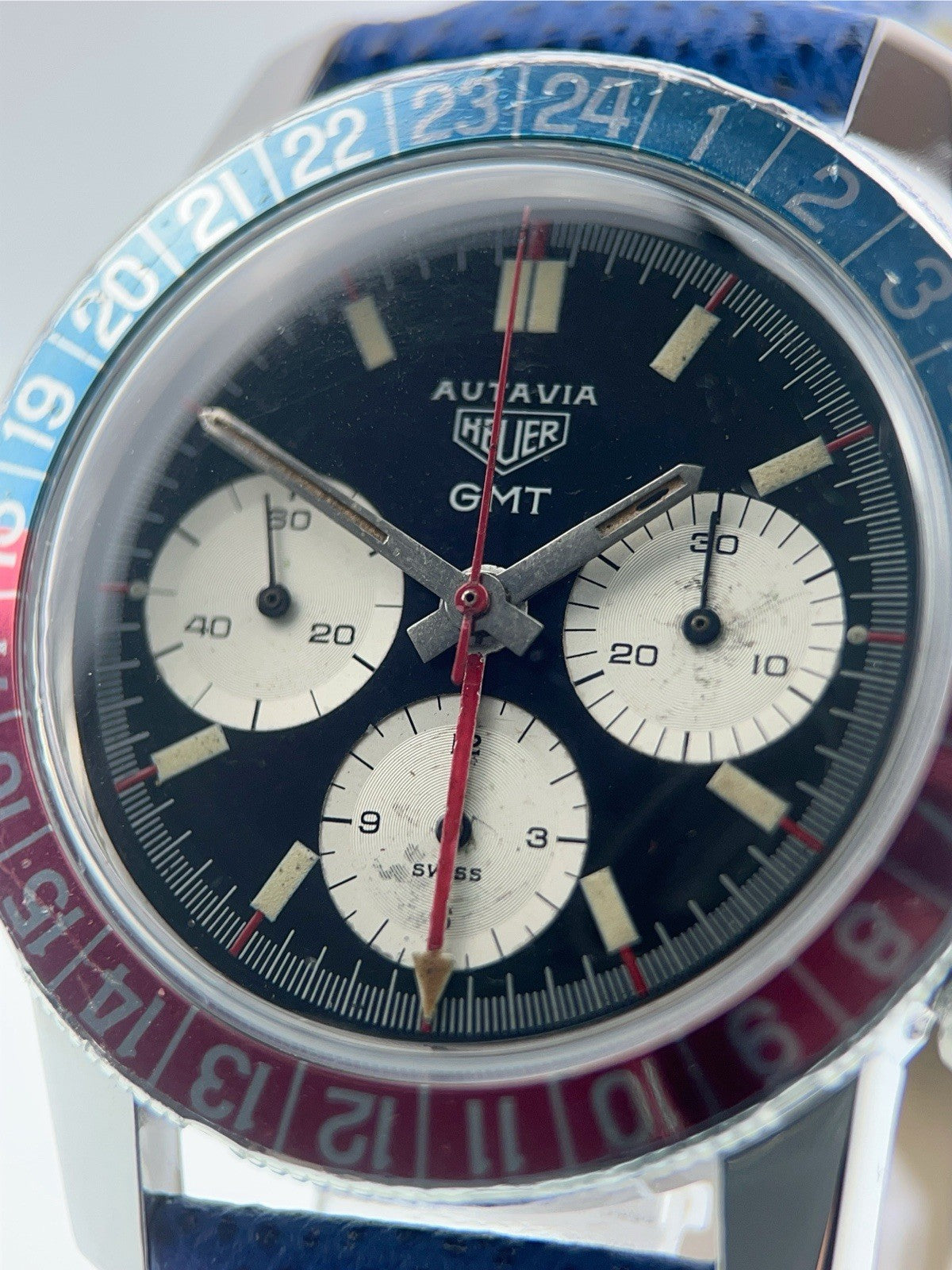 Heuer Autavia Pepsi Stainless Steel Black Dial 40mm Manual Wind Men's Watch 2446