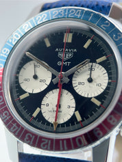 Heuer Autavia Pepsi Stainless Steel Black Dial 40mm Manual Wind Men's Watch 2446