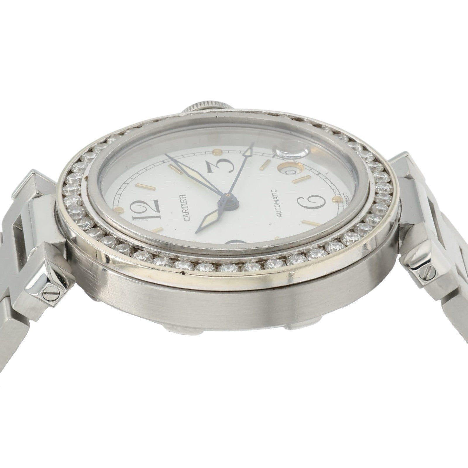 Cartier Pasha White Dial Steel 35mm Auto Diamond Bezel Unisex Watch 2324