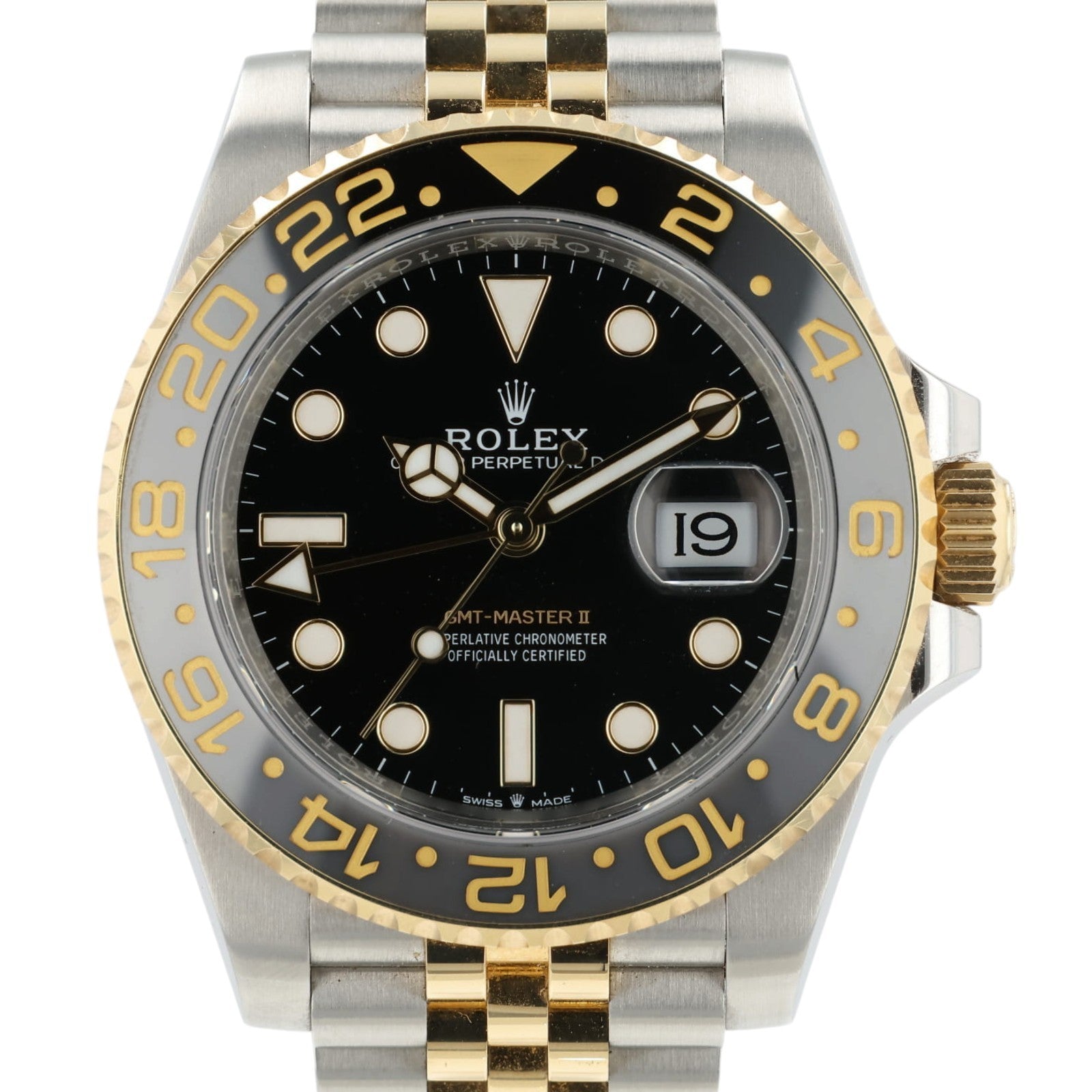 Rolex GMT Two-Tone Black Dial Gold & Steel 40mm Automtic Mens Watch 126713GRNR