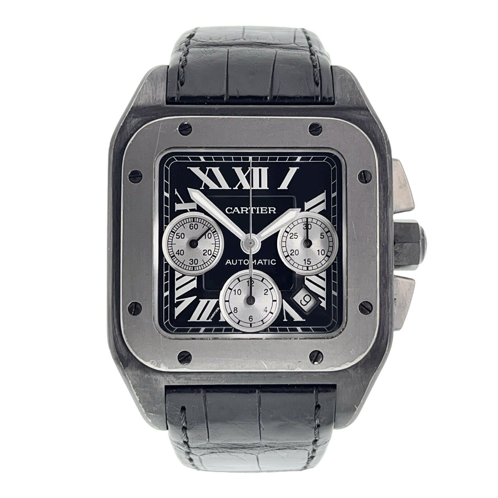 Cartier Santos 100 Chronograph Titanium Black 46mm Automatic Mens Watch W2020005