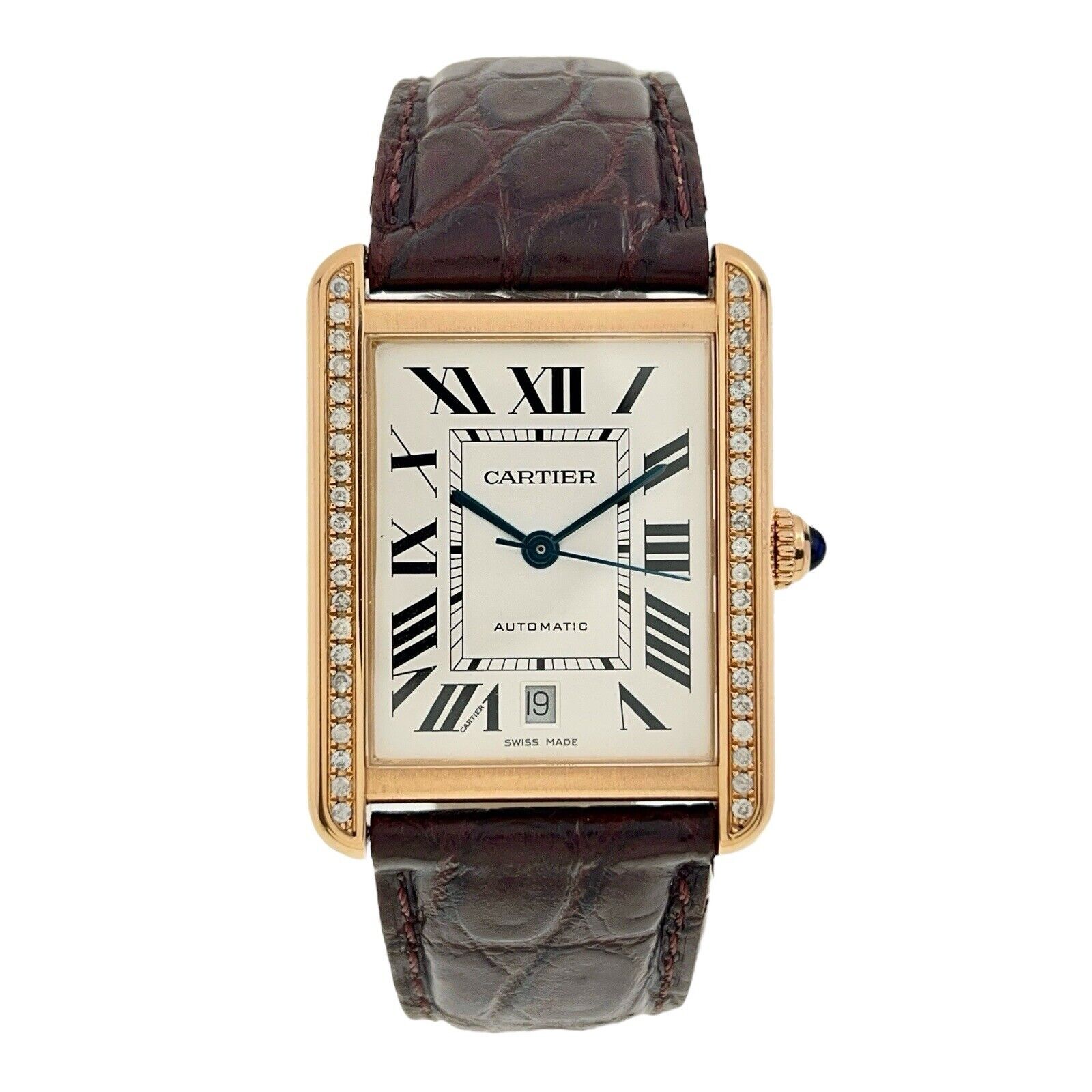 Cartier Tank Solo XL 18k Rose Gold Automatic Men’s Watch Aftermarket Diamonds