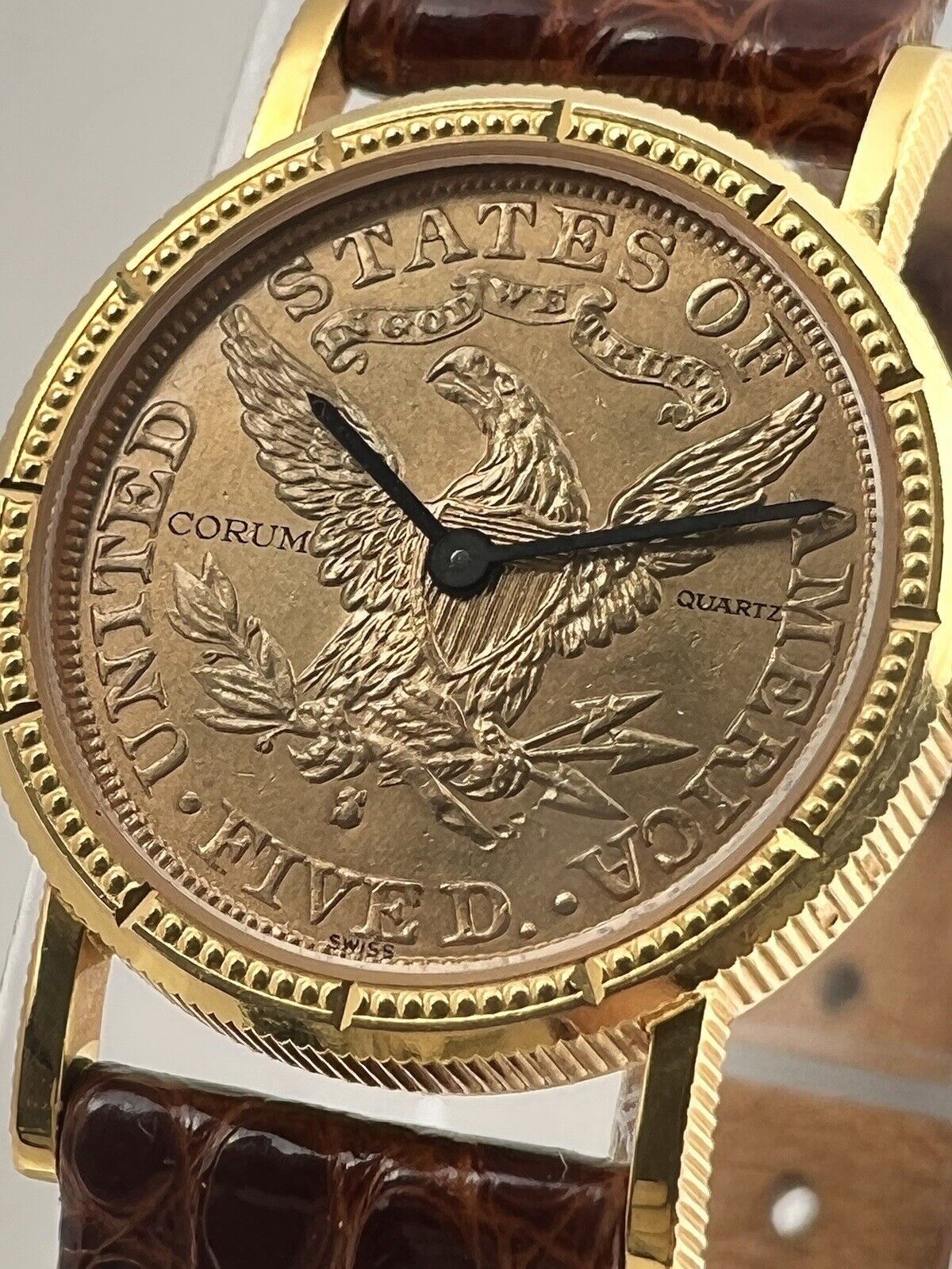 CORUM $5 US Coin Eagle Liberty 22k Yellow Gold Ladies 24.5mm Quartz Watch 1882