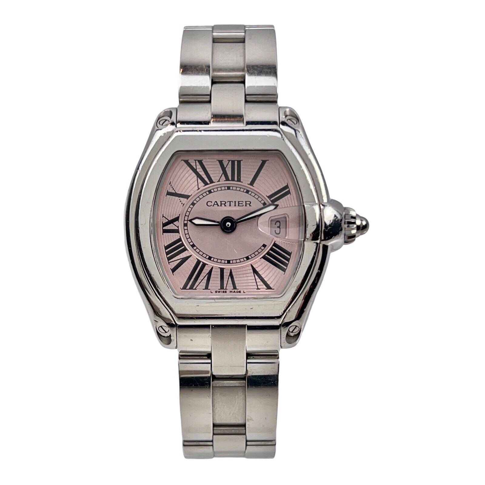 Cartier Roadster Pink Roman Dial Ladies Stainless Steel Quartz Ref. 2675