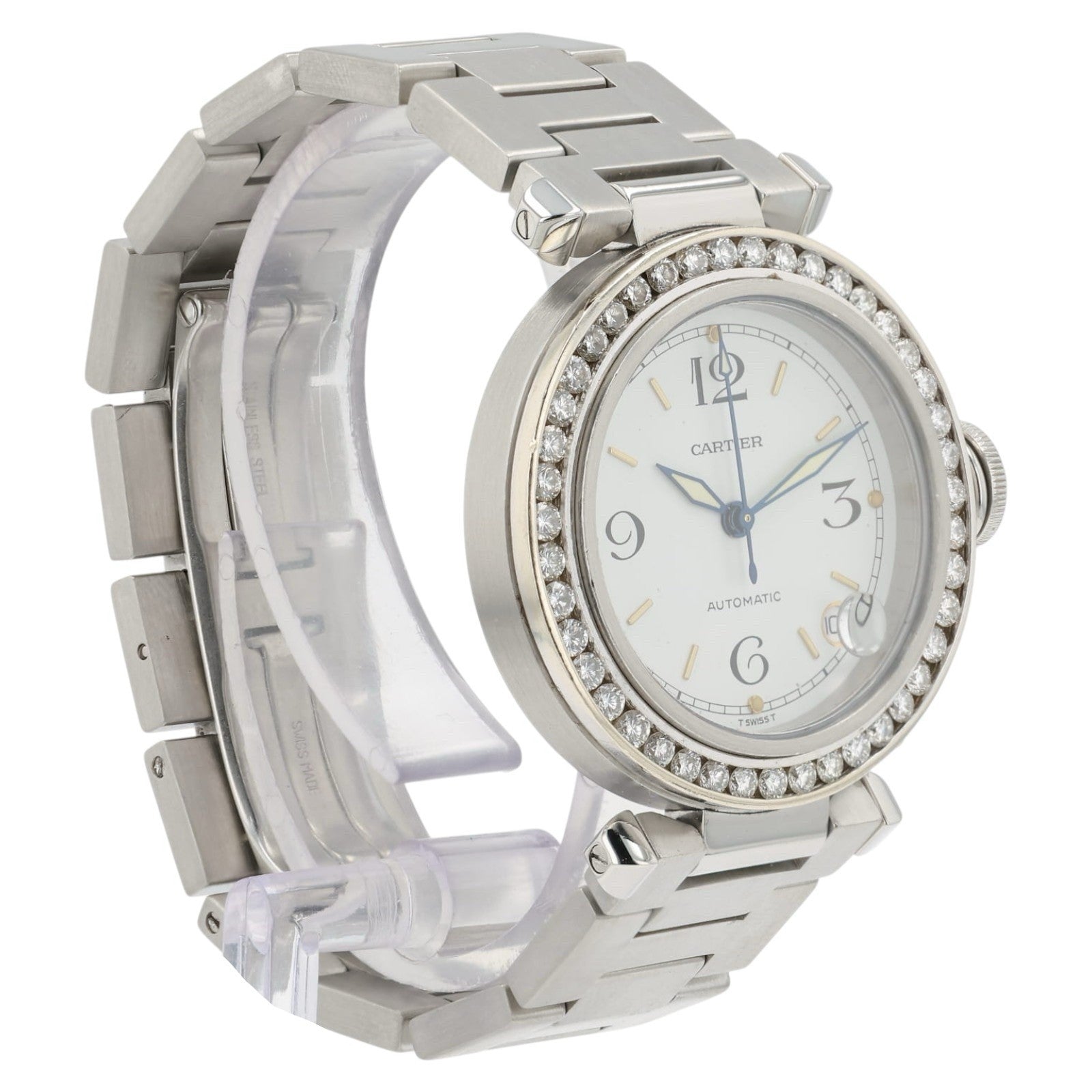 Cartier Pasha White Dial Steel 35mm Auto Diamond Bezel Unisex Watch 2324