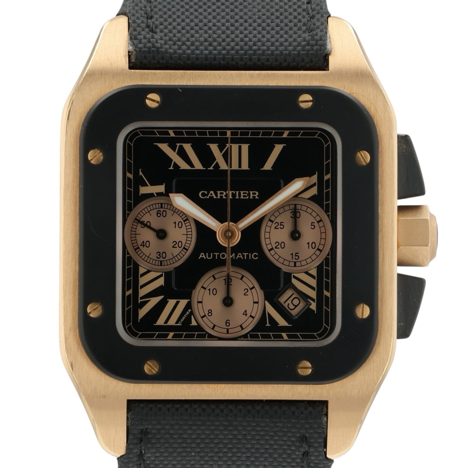 Cartier Santos XL Chrono Black Dial 18k Rose Gold 46mm Auto Men’s Watch W2020003