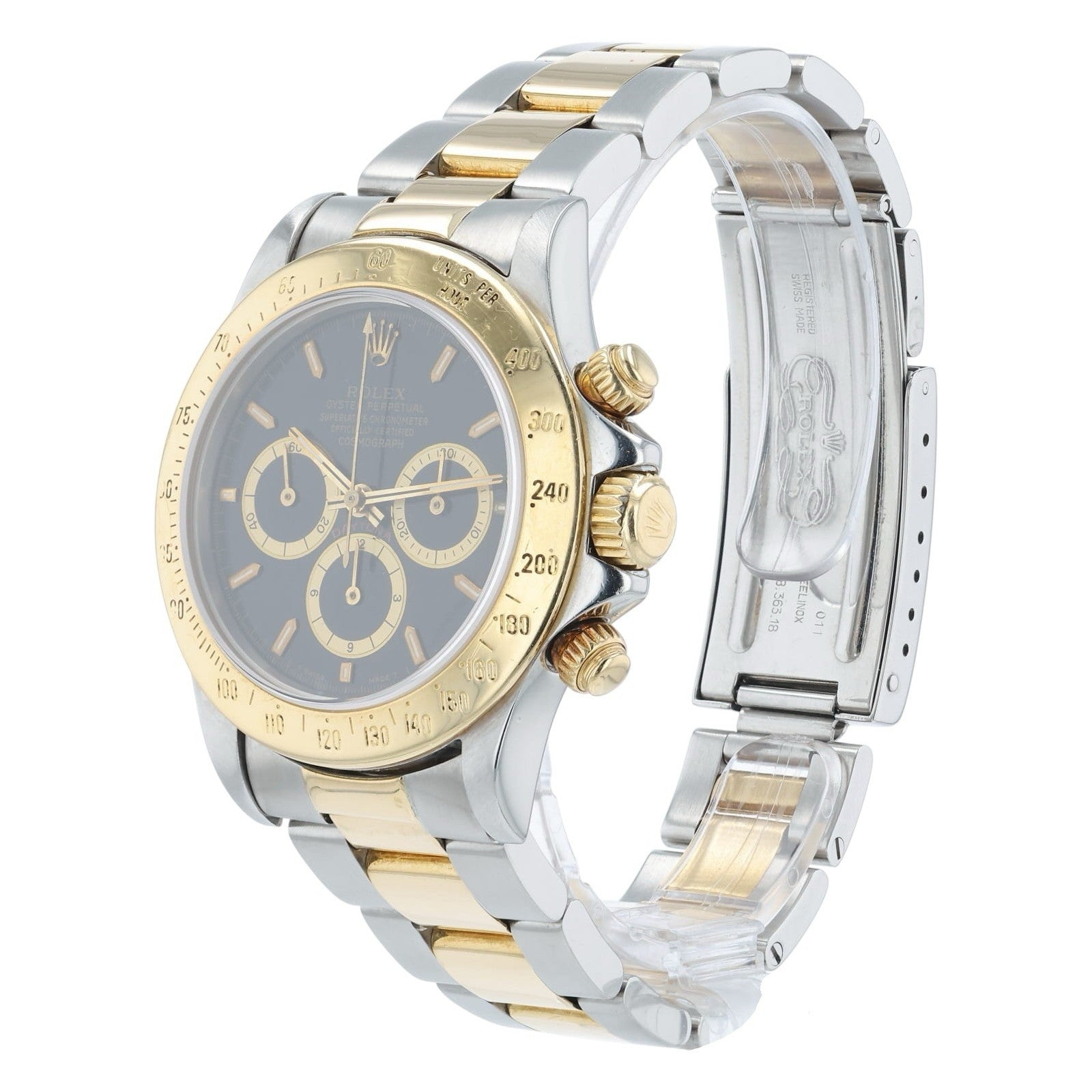 Rolex Daytona Gold & Steel Black Dial 40mm Automatic Movement Mens Watch 16523