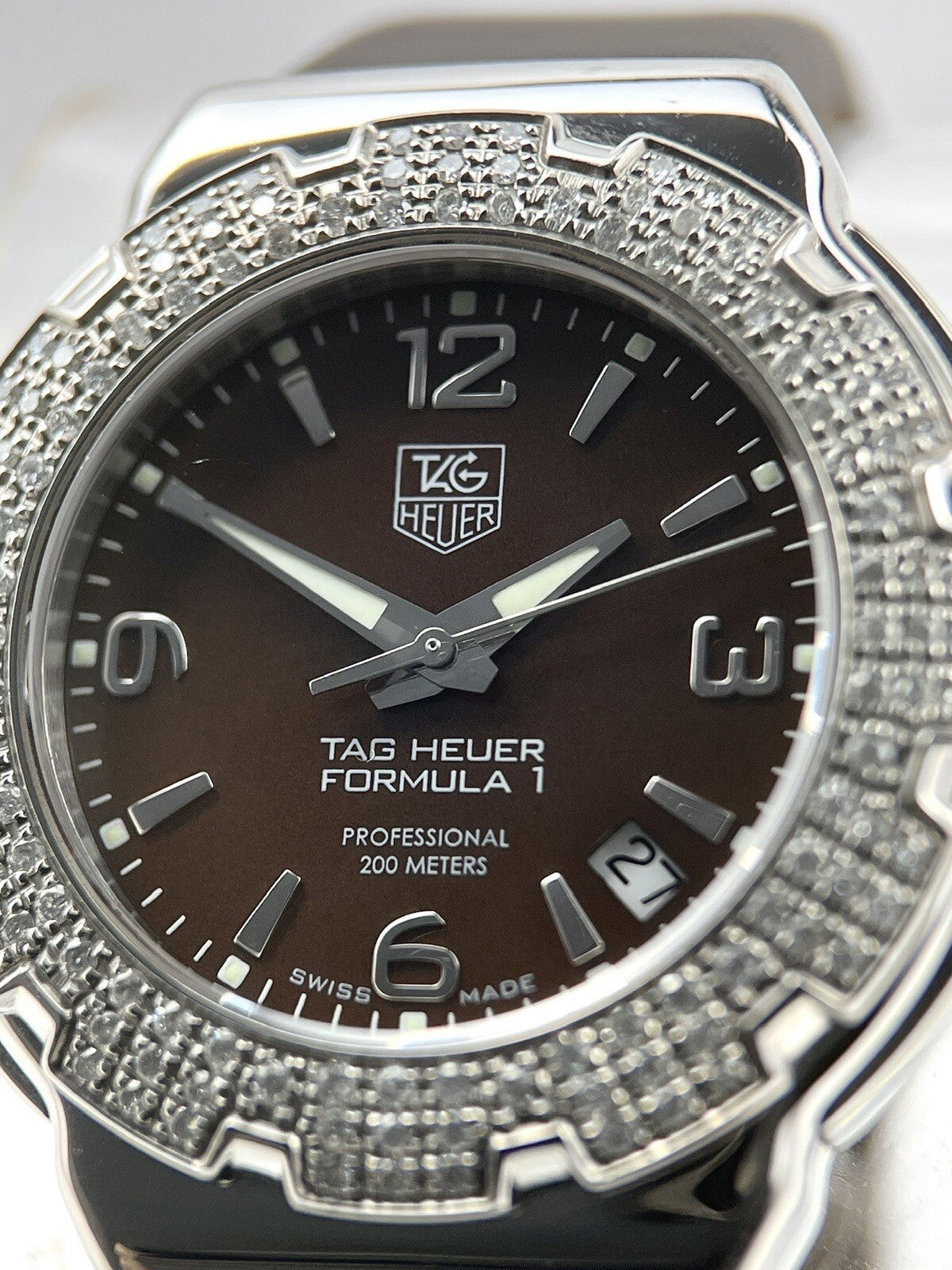 Tag Heuer Ladies Formula 1 Brown Dial Diamond Bezel Quartz Watch WAC1217-0