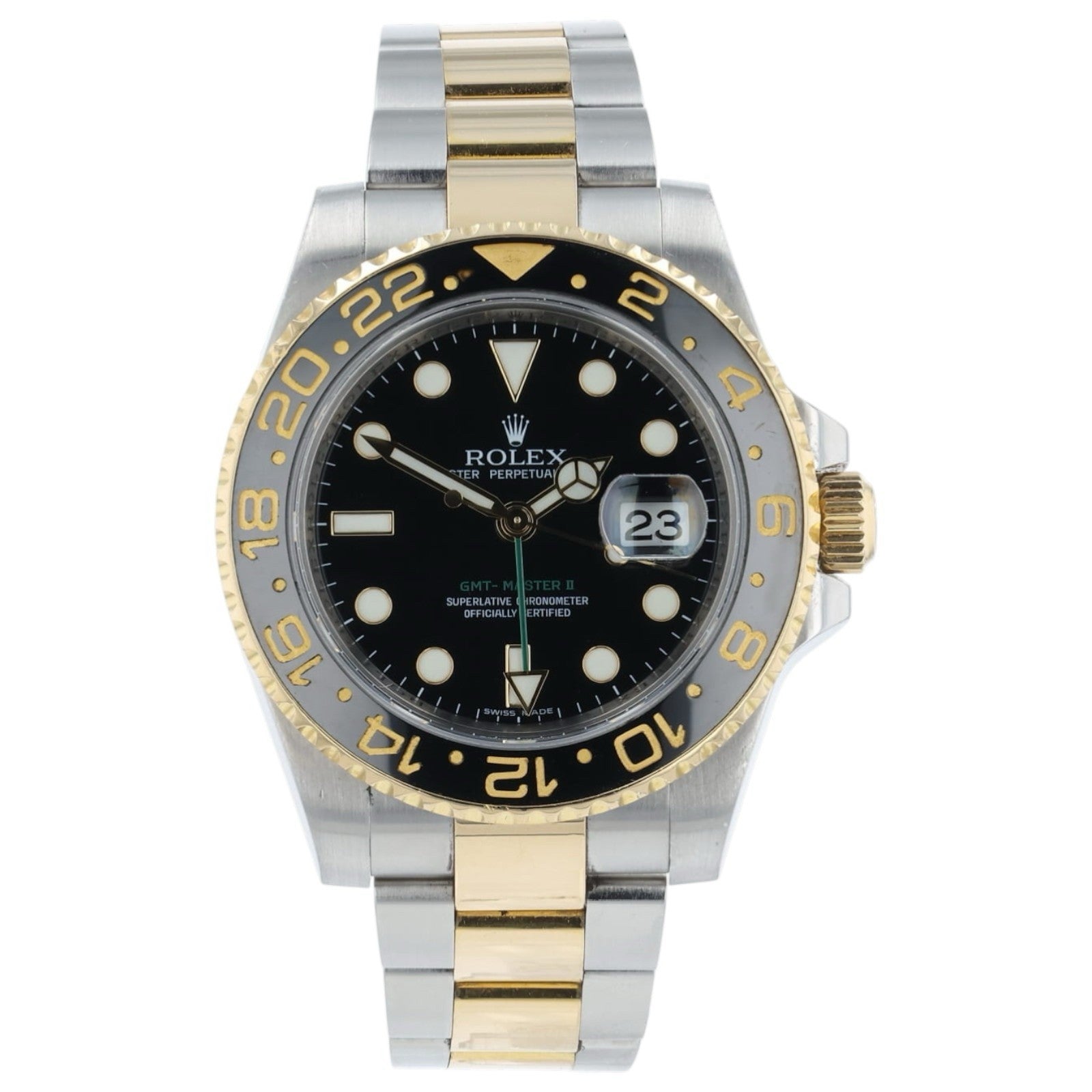 Rolex GMT-Master II Gold & Steel Black Dial 40mm Automatic Mens Watch 116713LN