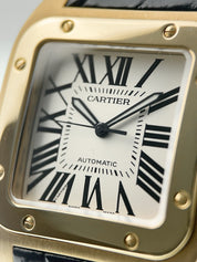 Cartier Santos 18k Yellow Gold Silver Dial 38mm Automatic Watch W20078Y1