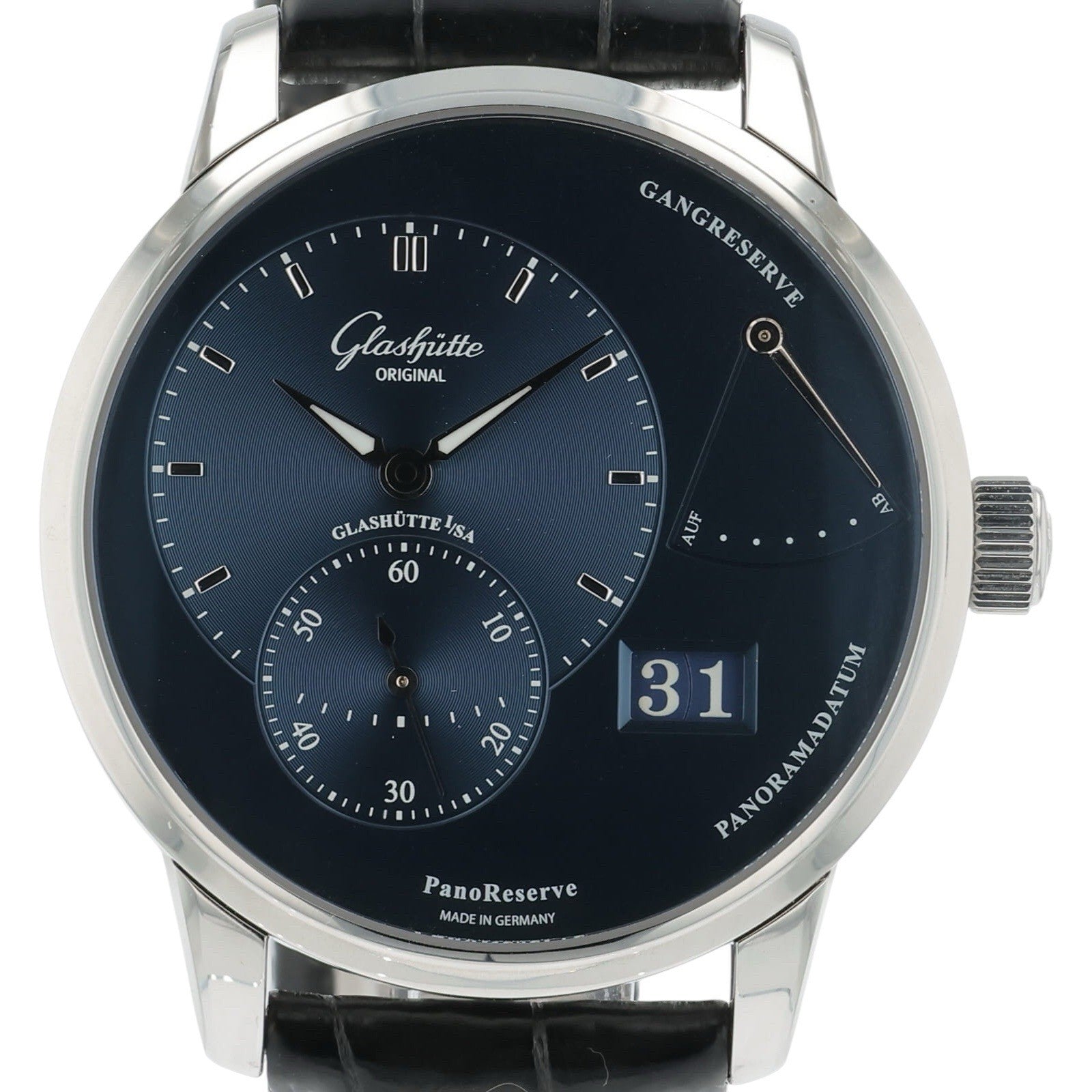 Glashutte Original PanoReserve Steel Blue Dial 40mm Manual Wind 1-65-01-26-12-61