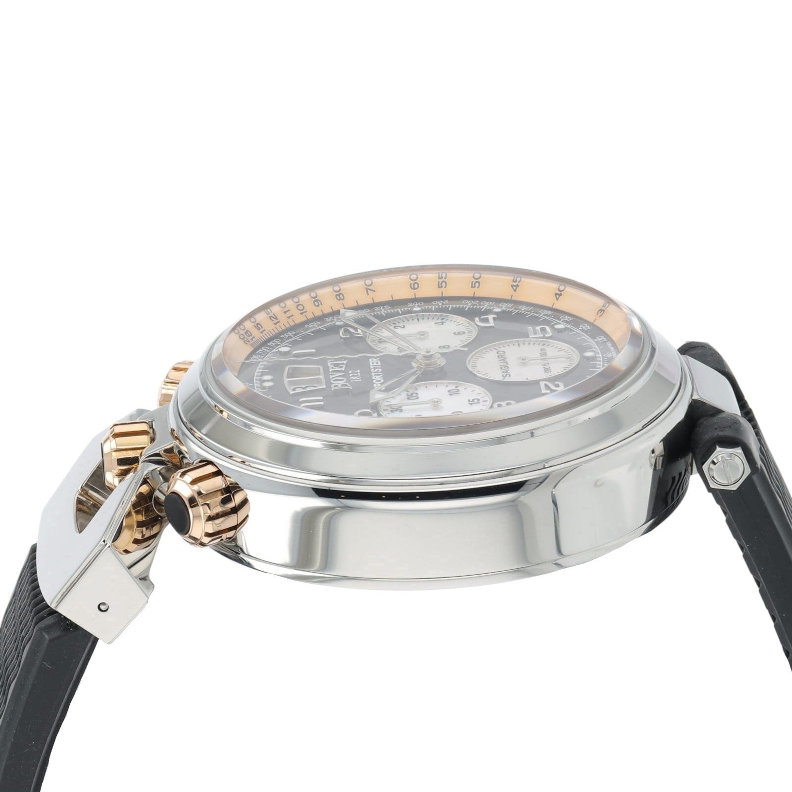NEW 2025 Bovet Sportster Steel and Gold Black Dial 46mm Auto Men's Watch SP0446