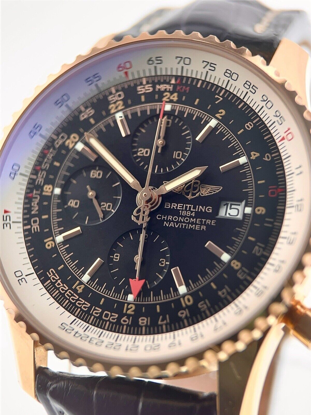 Breitling Navitimer World 18k Rose Gold Black Dial 46mm Automatic Men’s R24322