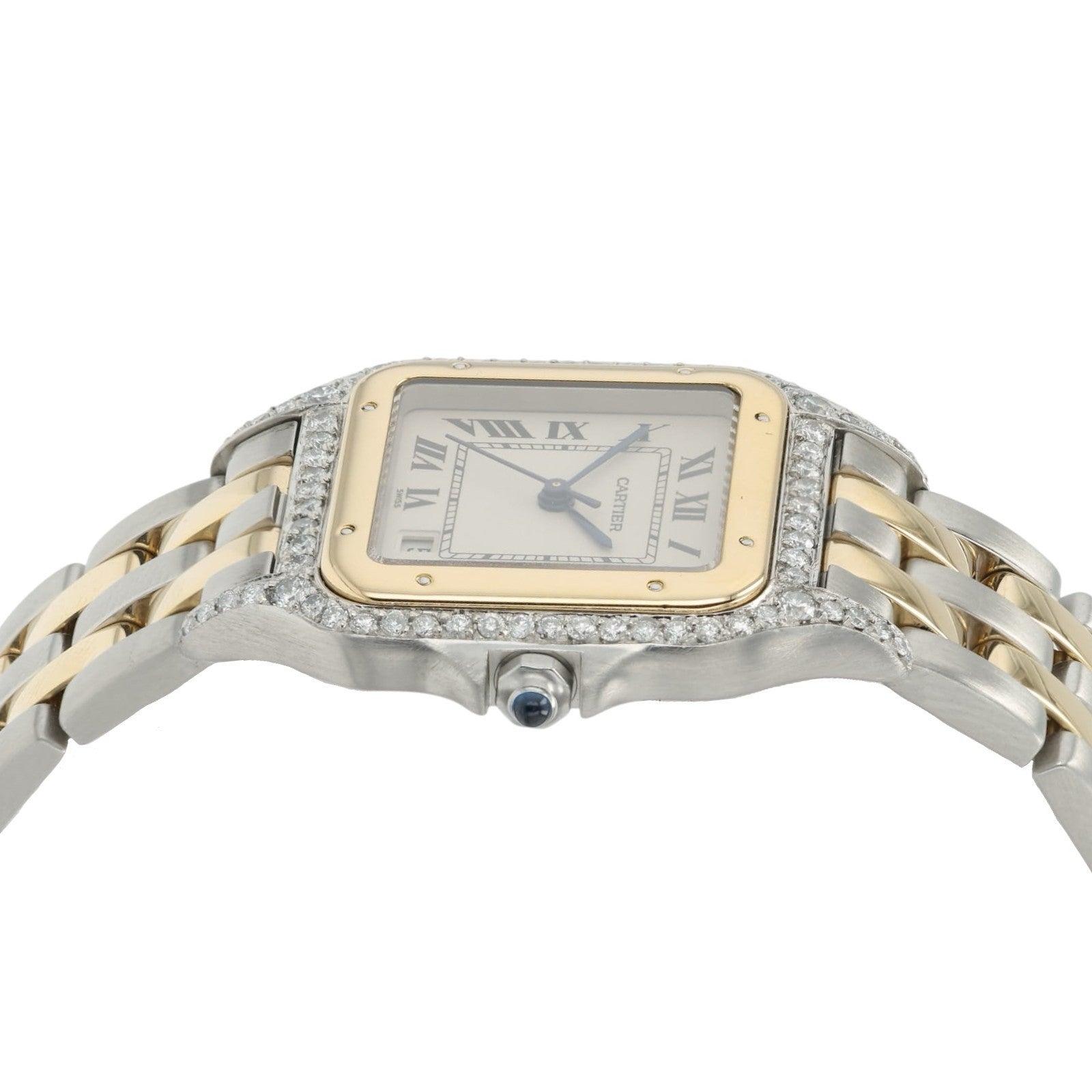 Cartier Panthere Silver Dial Steel and Gold 27mm Quartz Diamond Watch 1100