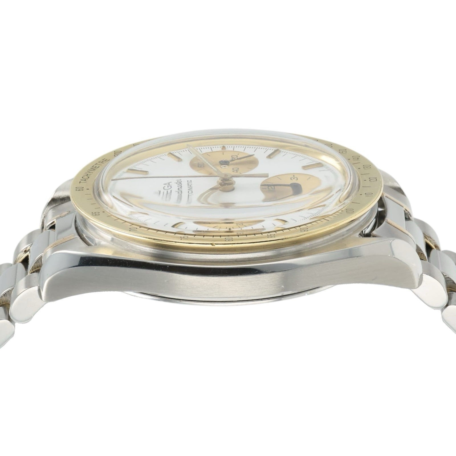 Omega Speedmaster Reduced White Dial 18k Yellow Gold & Steel 39mm Mens 175.0033