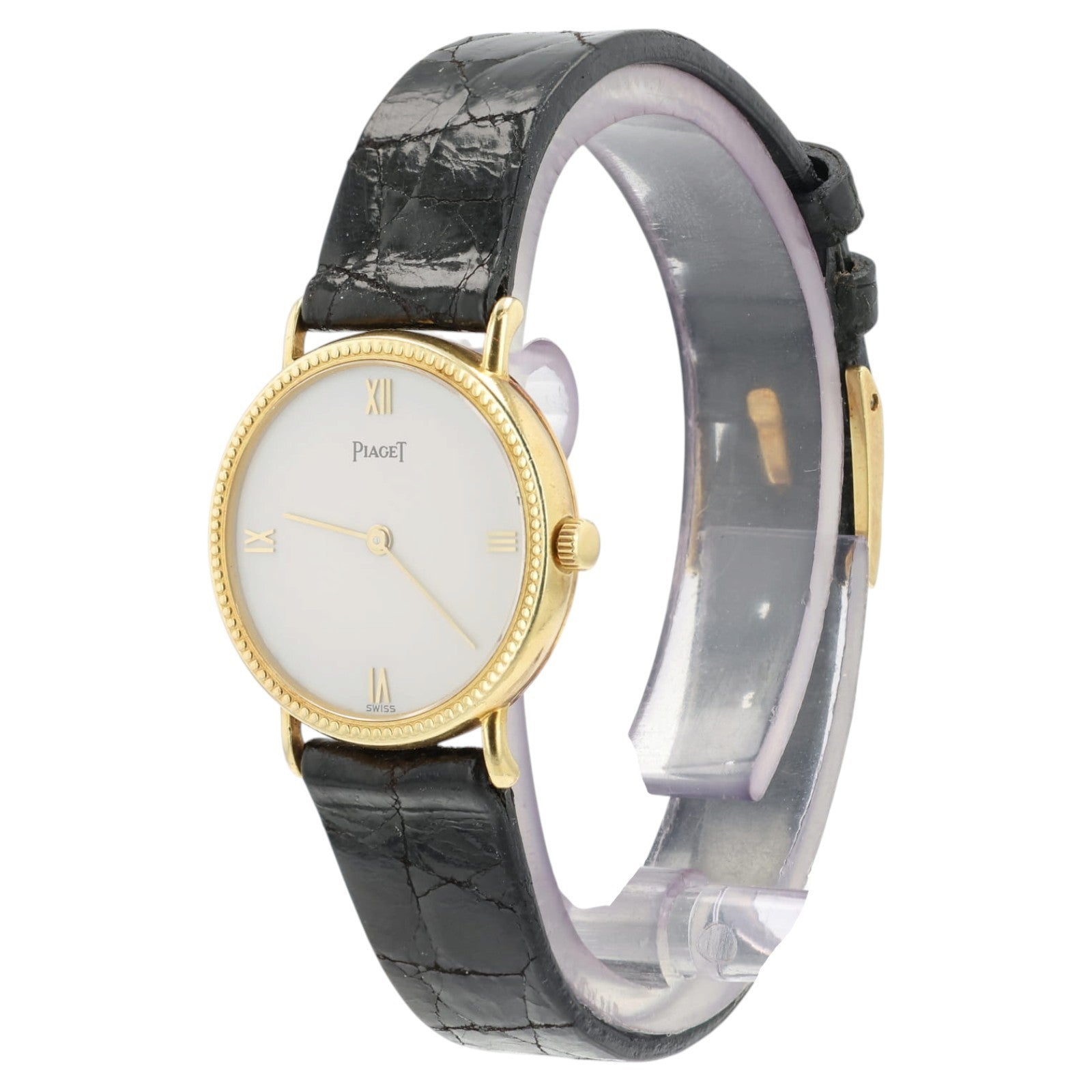 Piaget White Dial Beaded Bezel 18k Yellow Gold 24mm Quartz Women's Watch 8711