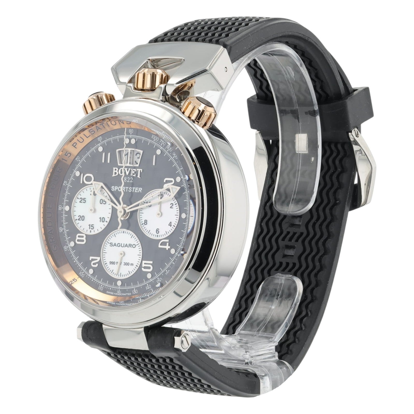 NEW 2025 Bovet Sportster Steel and Gold Black Dial 46mm Auto Men's Watch SP0446
