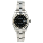 Rolex Ladies Datejust Black Dial Stainless Steel 26mm Automatic Women’s 179160