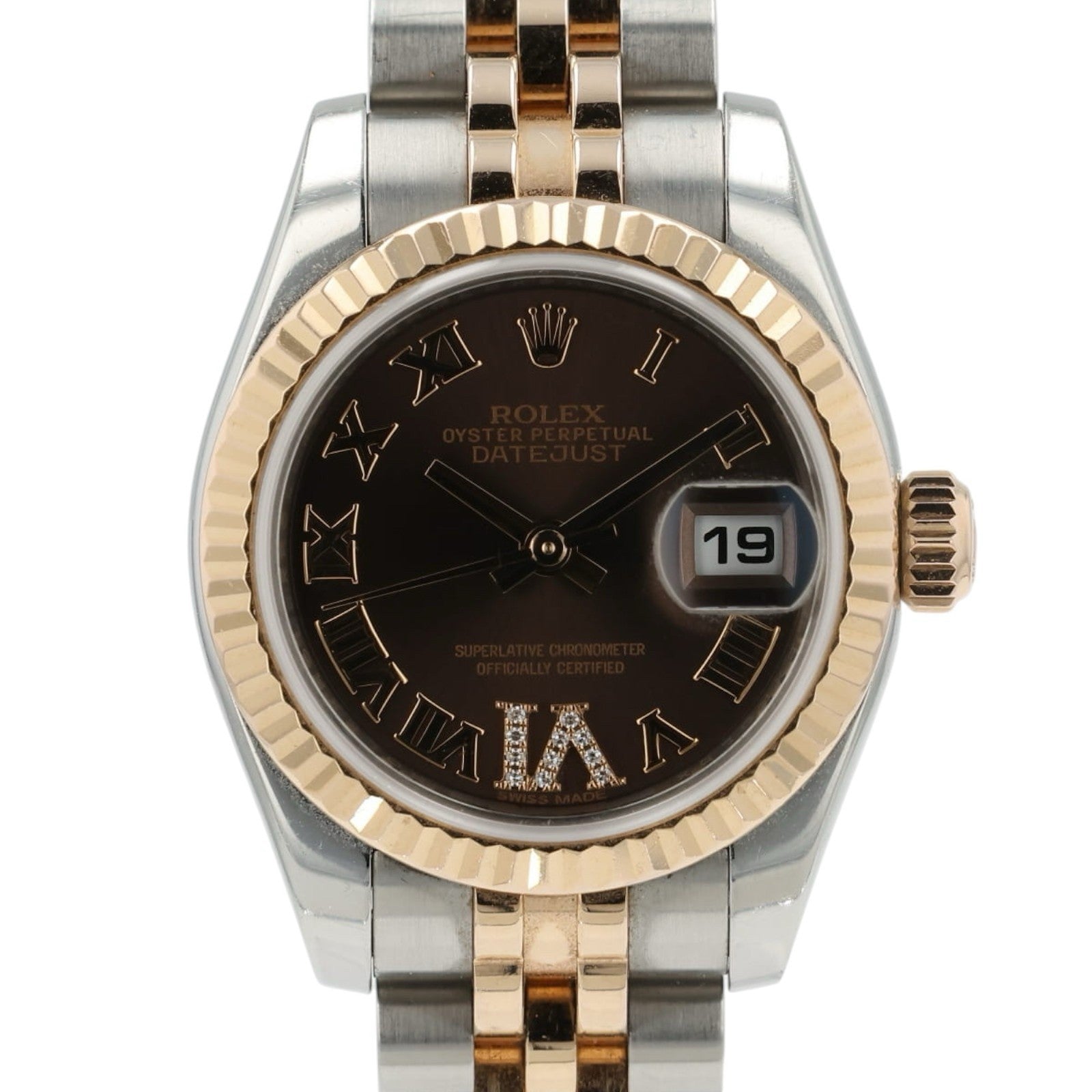 Rolex Datejust Ladies 26mm Rose Gold Steel Automatic Diamond Watch 179171 B+P