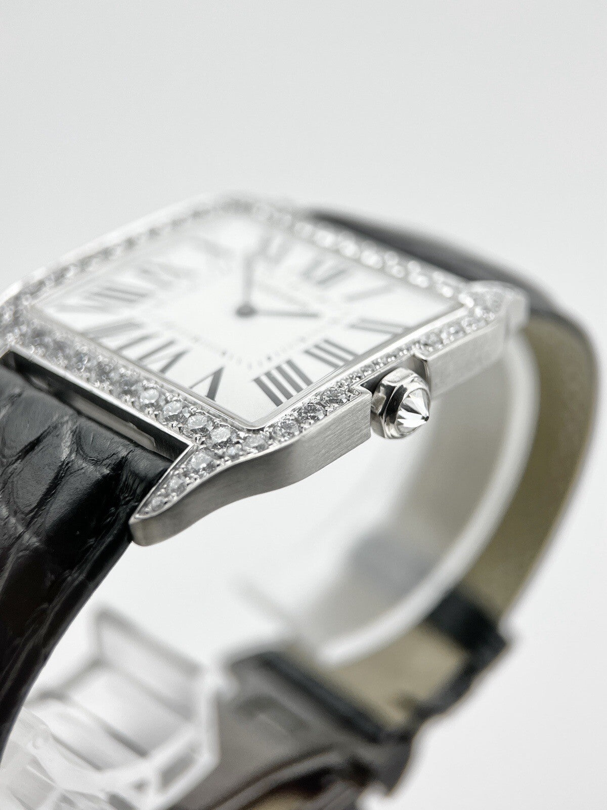 Cartier Santos Dumont 18k White Gold Manual Wind 2651 Aftermarket Diamonds
