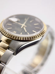 Rolex Oyster Perpetual Gold & Steel Black Dial 34mm Automatic Mens Watch 15223