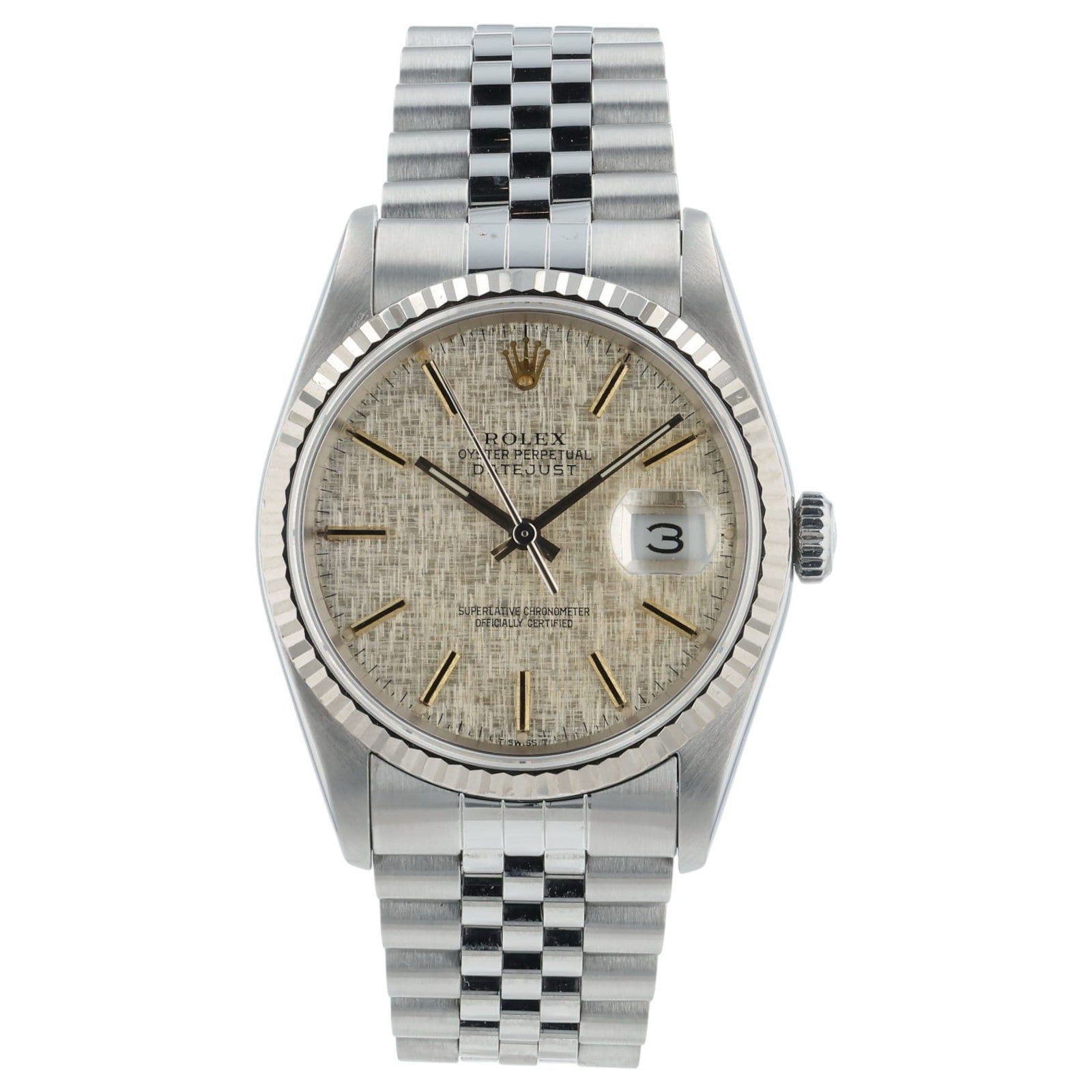 Rolex Datejust Linen Silver Dial Stainless Steel 36mm Automatic Mens Watch 16234