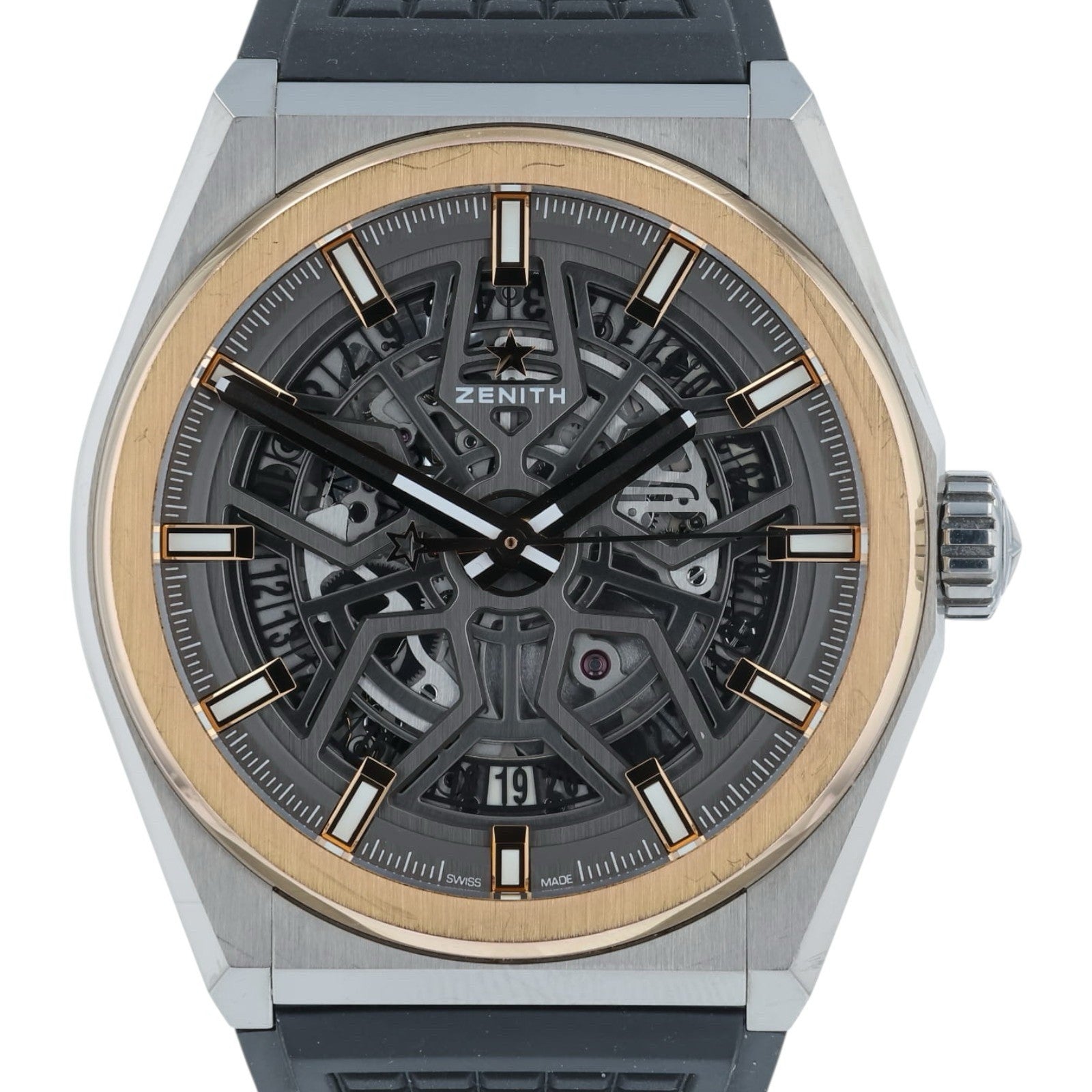 Zenith Defy Classic Skeleton Gray Dial Gold Bezel Auto Men's Watch 87.9001.670