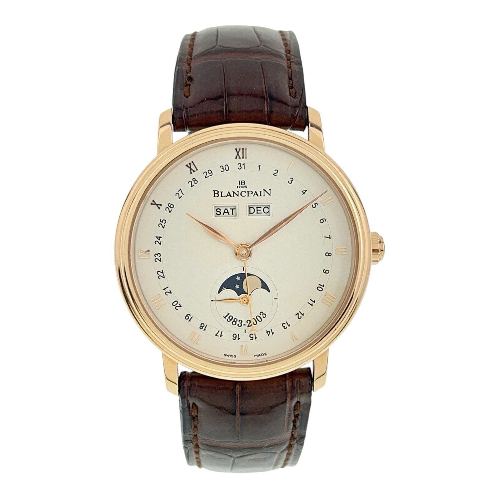 Blancpain Villeret Quantieme 18k Rose Gold Silver Dial 38mm Automatic Watch 6263