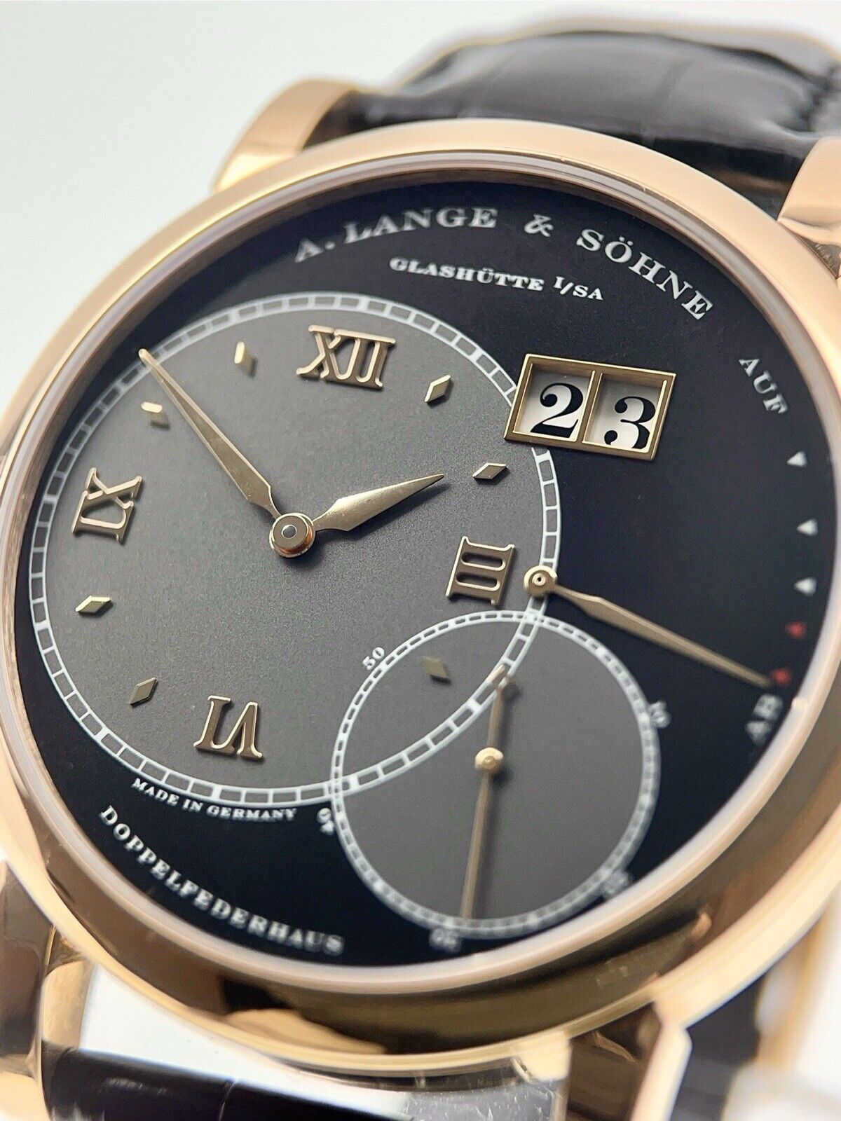 A Lange & Sohne Grand Lange 1  Black Dial 18k Rose Gold 42mm Manual Wind 115.031