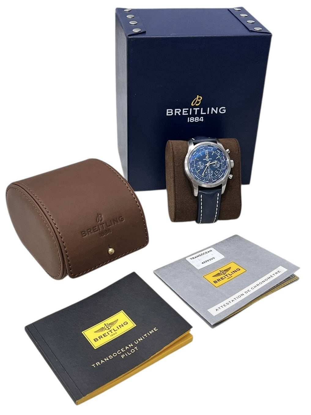 Breitling Transocean Stainless Steel Blue Dial 46mm Automatic Men's Watch AB0510