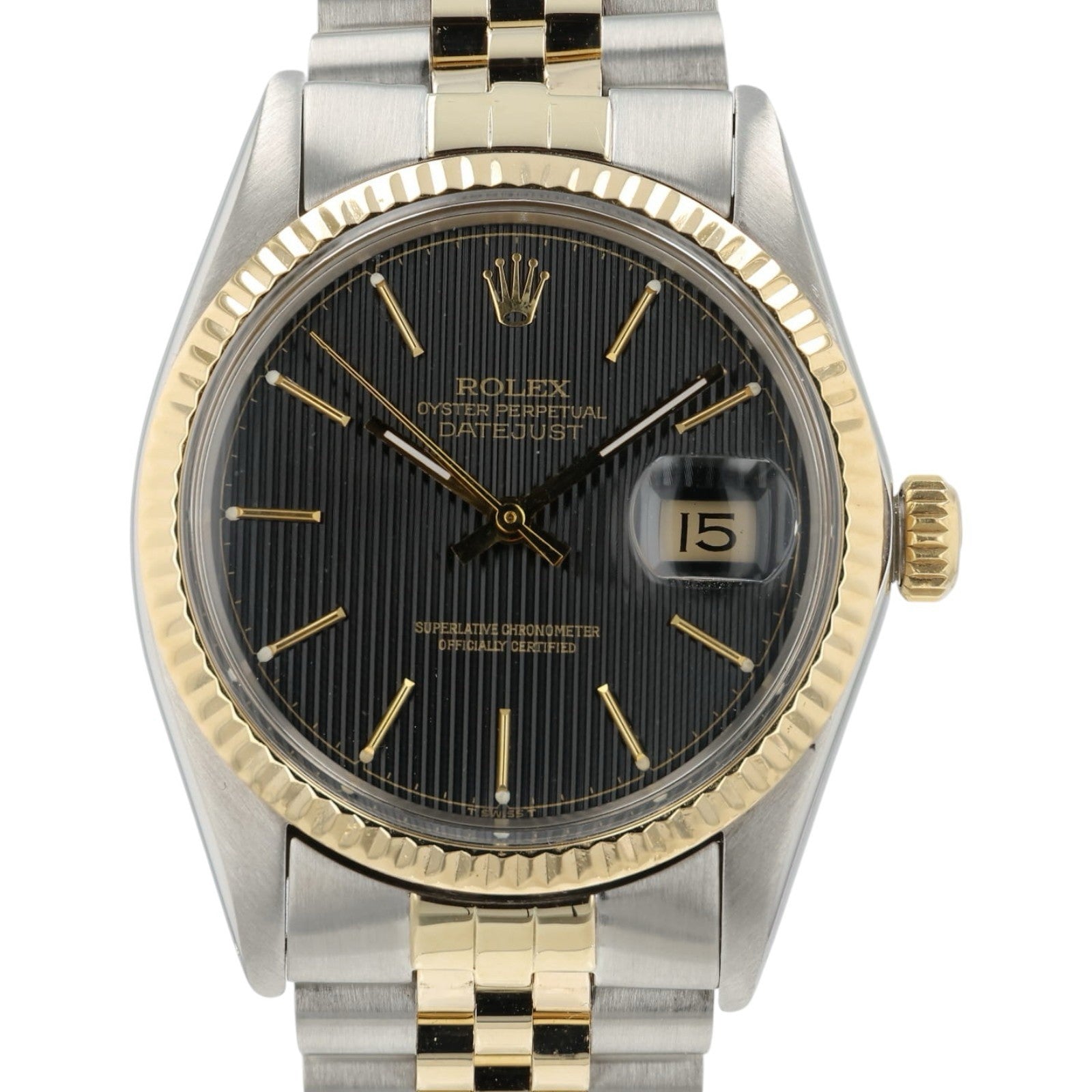Rolex Two-tone Datejust Black Tapestry Dial 18k Gold & Steel 36mm Mens 16013