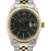 Rolex Two-tone Datejust Black Tapestry Dial 18k Gold & Steel 36mm Mens 16013
