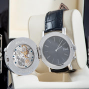 Piaget Altiplano Double Jeu 18k White Gold Leather Silver Grey Watch GOA32152