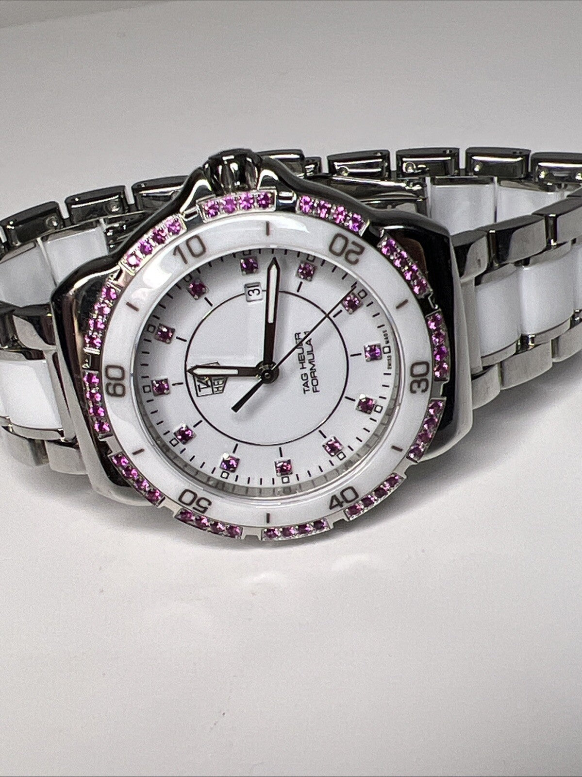 TAG Heuer Formula 1 WAH1319  Pink White Ceramic & Steel Quartz 31mm Date Watch
