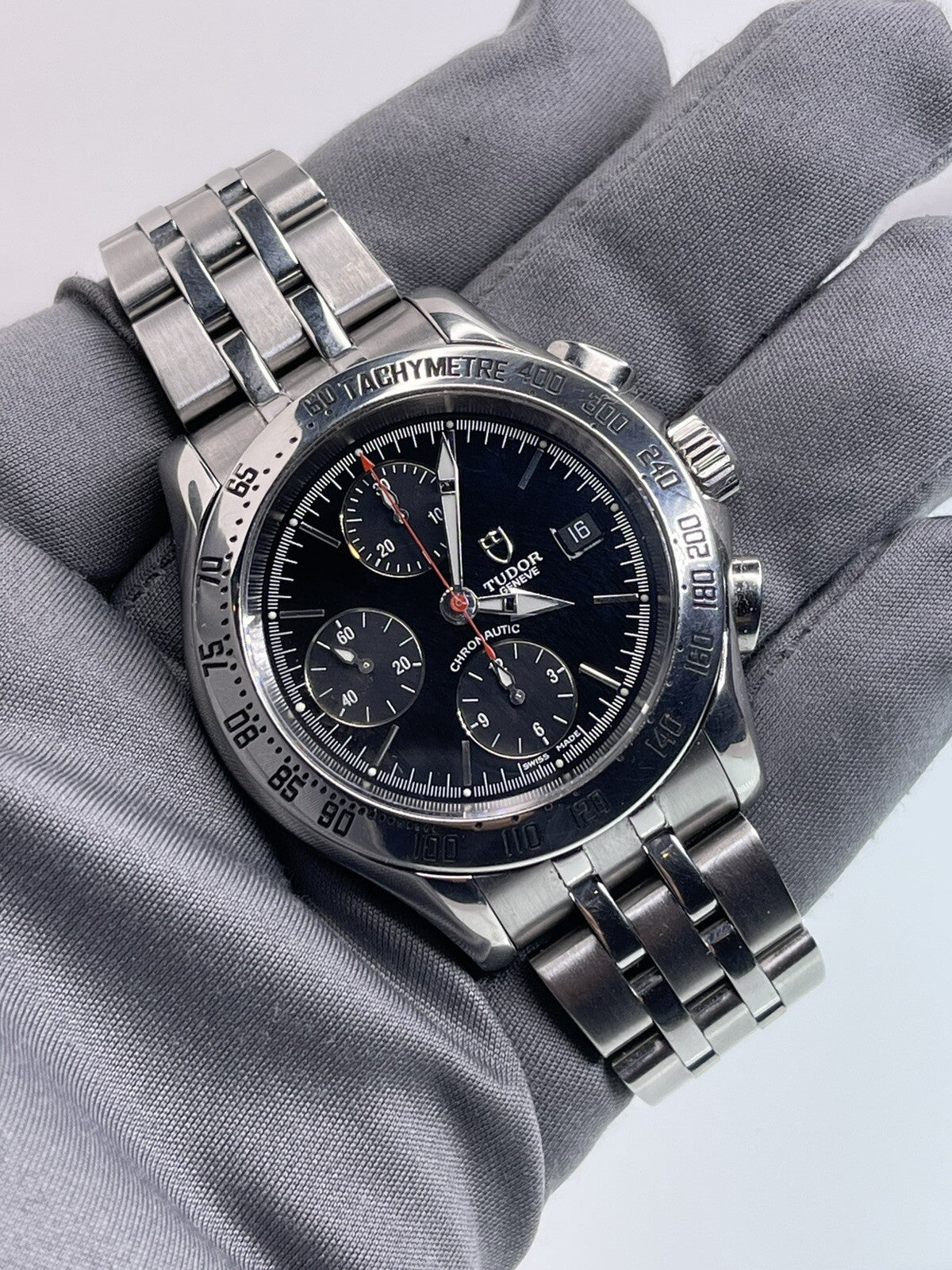 TUDOR CHRONAUTIC 79380P MENS AUTOMATIC WATCH BLACK DIAL CHRONOGRAPH SS 41MM