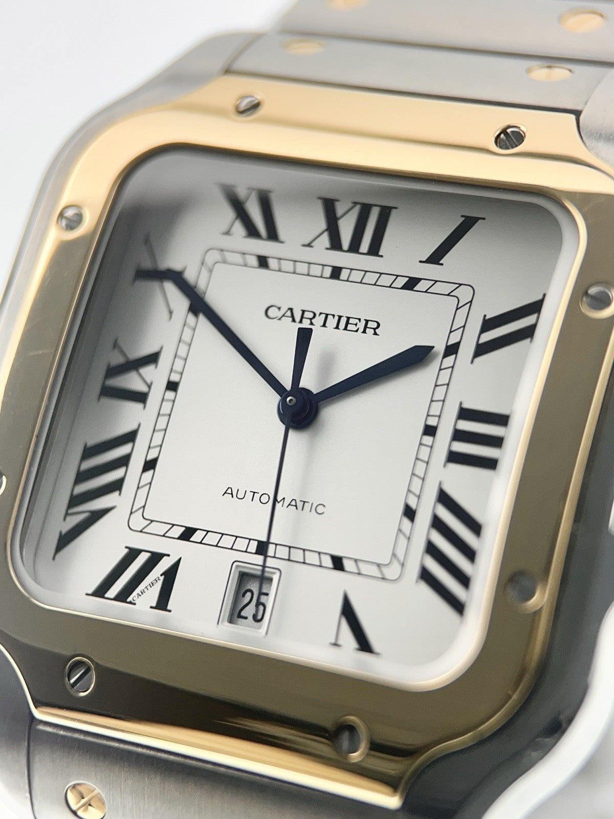 Cartier Santos Gold & Steel Silver Dial 39mm Automatic Mens Watch W2SA0009
