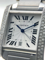 Cartier Tank Francaise Stainless Steel Automatic Watch W51002Q3 Diamonds