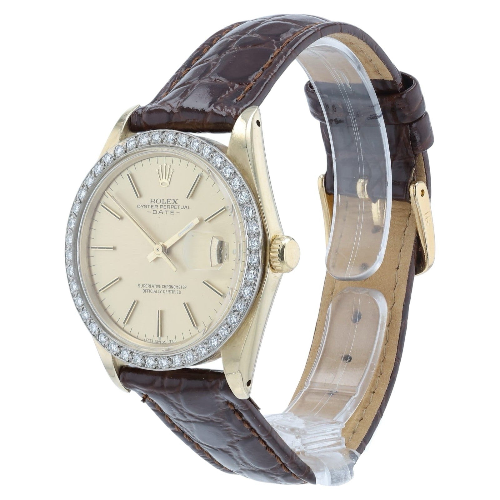 Rolex Date Champagne Dial 14k Gold Diamond Bezel 34mm Automatic Men's Watch 1503
