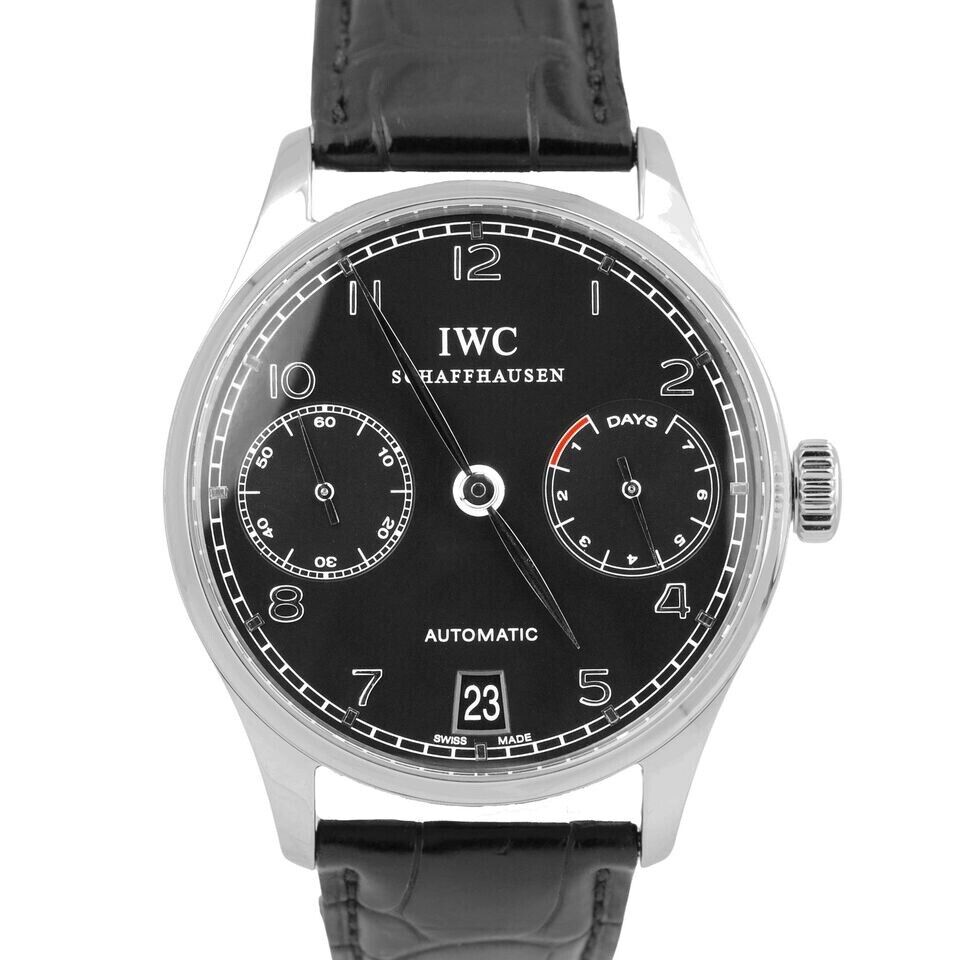 MINT IWC Portugieser 7-Day Automatic Black Stainless Steel Watch IW500109